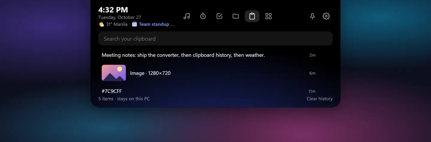 Clipboard history with search and an image preview