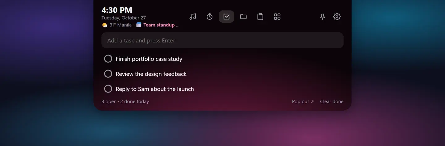 The to-do tab in the pink Sakura palette