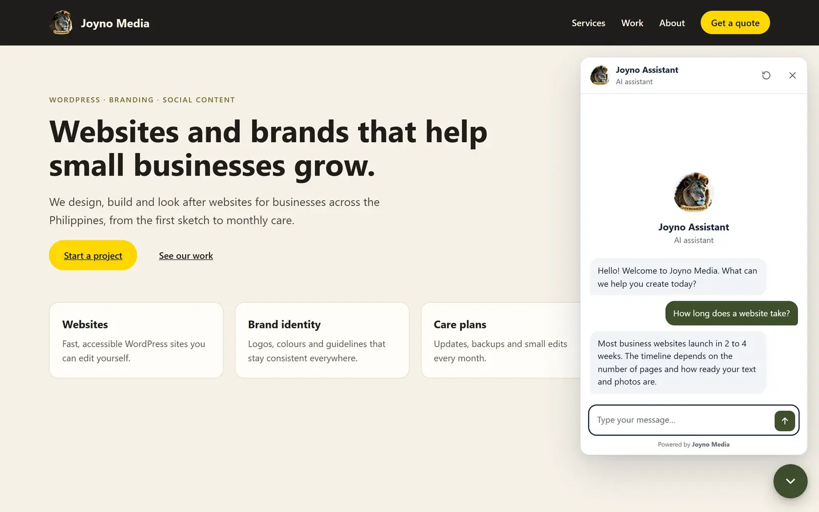 The chat in its light theme with a different brand colour