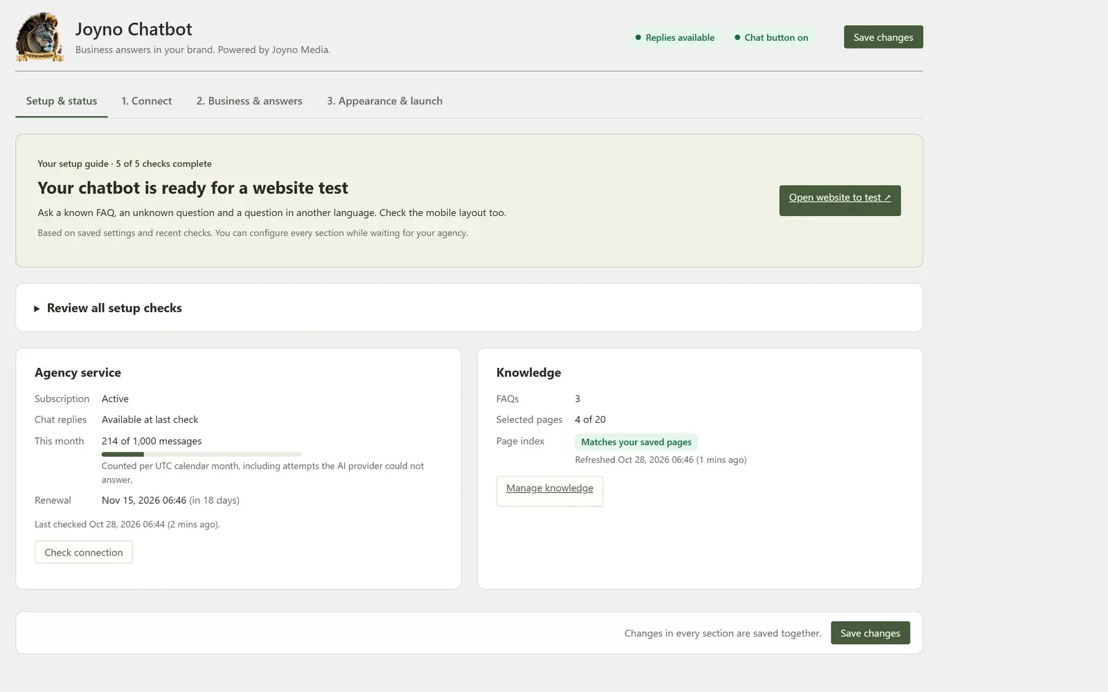 WordPress settings: setup guide with every check complete, usage and page index status